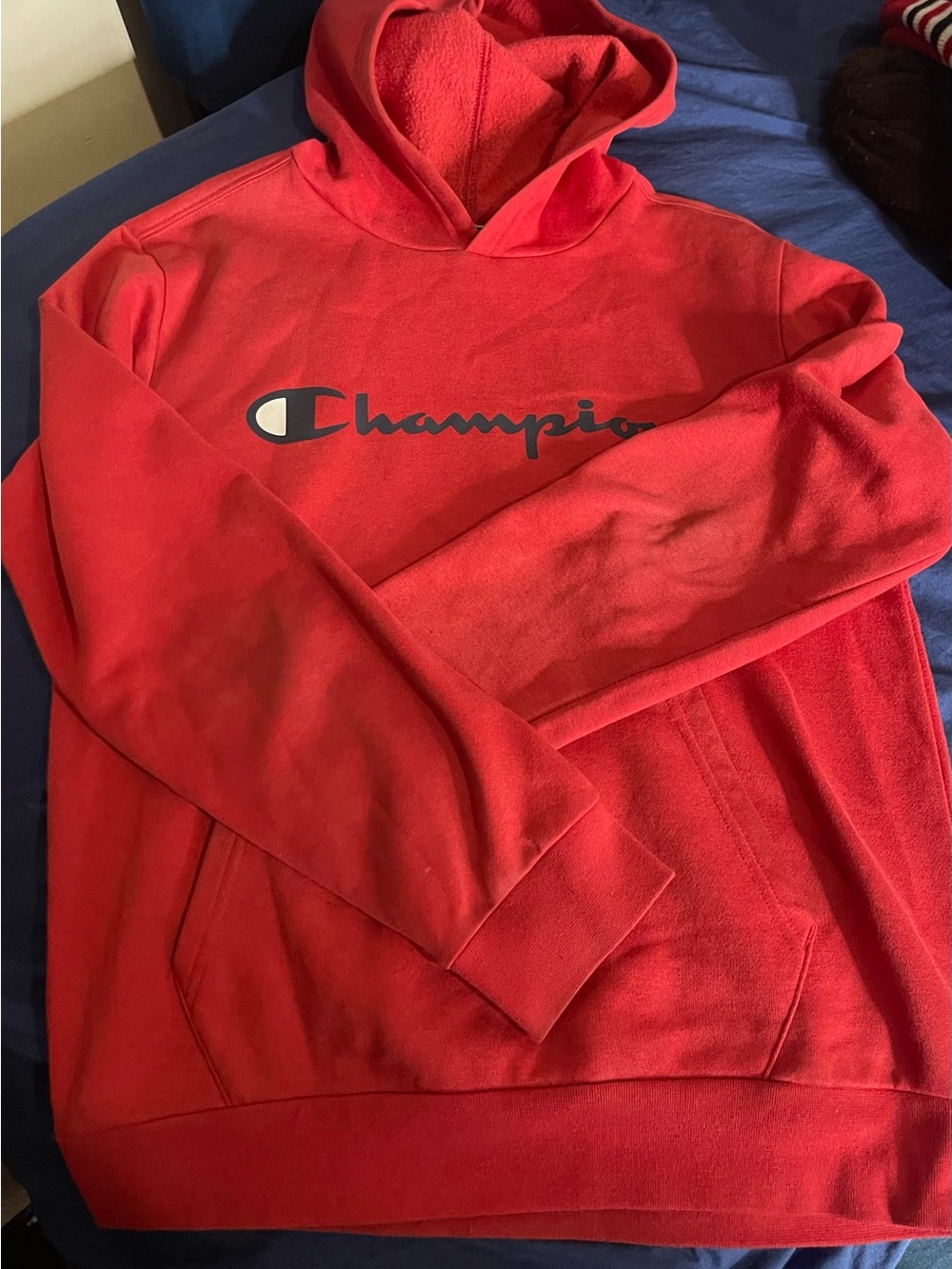 Champion Red Crewneck Hoodie with Script Logo. Size Large( 14/16 kids)